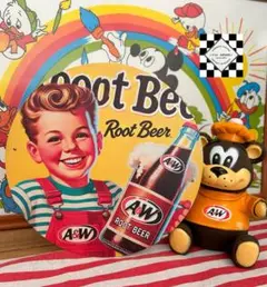 ルートビア㉒　A&W ブリキ看板　アメリカン雑貨　看板　アメリカンガレージ