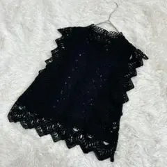 【c1346】トップス　カットソー　レース　ノースリーブ　ブラック