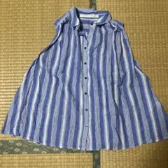 ブルーストライプのノースリーブブラウス