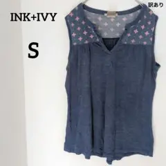 【訳あり】送料込❤INK+IVY【S】刺繍付きネイビー ノースリーブトップス