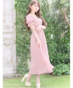 ※ボタン一つ紛失※黒崎みさ　ミキュアム　パフスリーブミディ丈ワンピース ピンク