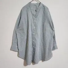 【CLOSSHI】（LL）ストライプ柄シャツブラウス/ゆったりブラウス/総柄