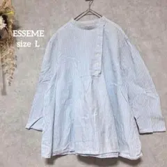 ESSEME 七分袖シャツ ストライプ ブルー コットン Lサイズ 229