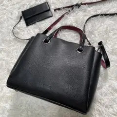 美品 バルコス 本革 レザー 2way ショルダーバッグ ハンドバッグ ブラック