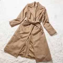【極美品】カシミヤ100% ベルベットコート ロング丈 ベルト付 ベージュ 36