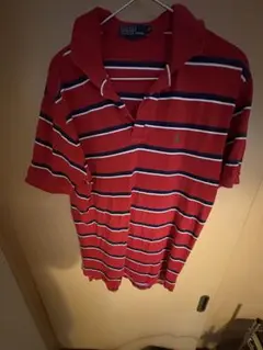 POLO ラルフローレン赤 ストライプ ポロシャツ