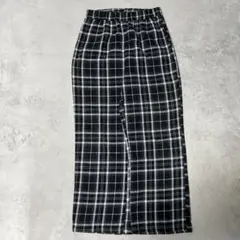 古着 チェックパンツ パジャマパンツ ブラック ホワイト ワイド チェック柄