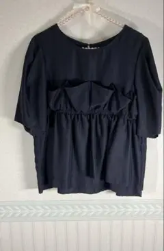 【index】サテン風レイヤード 半袖ブラウス　ネイビー色 M 新品未使用