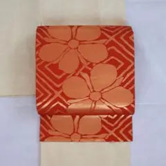 袋帯 朱色に金の花
