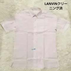 美品　ランバン　半袖　ビジネスシャツ　ドレス　ストライプ　パープル　L