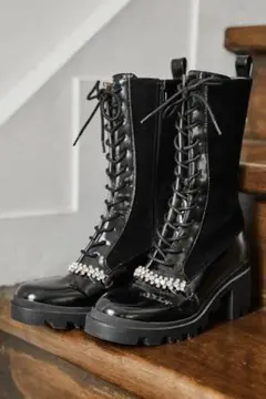 【Her lip to】Crystal Lace-Up Ankle Boots
