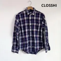 CLOSSHI 長袖 シャツ チェック柄 M クロッシー ブルー