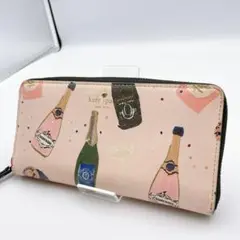 美品✨ケイトスペード 長財布 レザー シャンパン柄 ジップアップ ラウンド