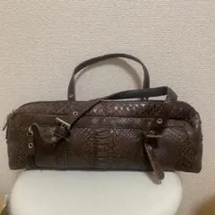 ブラウンレザーショルダーバッグヘビ柄