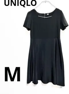 美品　UNIQLO ノーカラーワンピース　ブラック　半袖　M