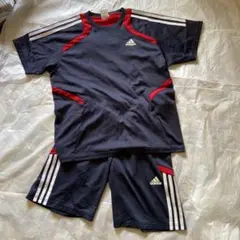 ネイビーとレッド　adidas製スポーツウェアセット　3本ライン　Lサイズ