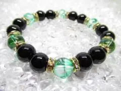 ★【ブラックオニキス×グリーンクラック水晶】 天然石ブレスレット
