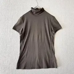 BOSS/ブラウン ハイネック 半袖Tシャツ 後ろファスナー　Sサイズ