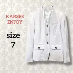 KARSEE ENJOY【7】ノーカラージャケット ストライプ オフィス 水色