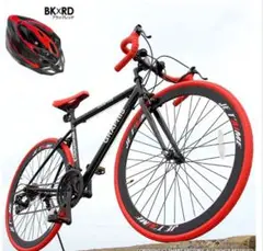 新品 ロードバイク 補助ブレーキ付き 21段変速 700×28c ブラックレッド