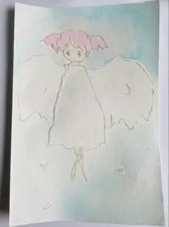 天使の女の子 水彩画 ポストカード
