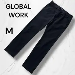 【GLOBAL WORK】裏起毛ストレッチウォームカジュアルパンツ M黒　暖パン