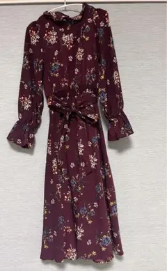 GRL リボンベルト付きキャンディースリーブ花柄ワンピース