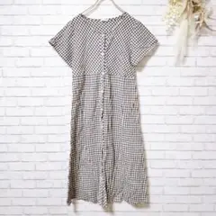 【美品】Relax:e 半袖ひざ丈ワンピース チェック柄 レディース Free