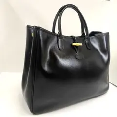 美品 LONGCHAMP ロンシャン ロゾ トートバッグ レザー ブラック 黒
