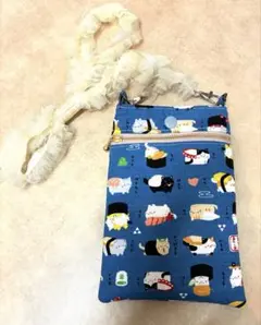 スマホショルダー　サコッシュ　ハンドメイド　おすしねこ　ねこ　おすし