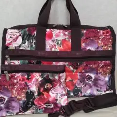 未使用 レスポートサック 花柄 ボストンバッグ ブラウン エンジ