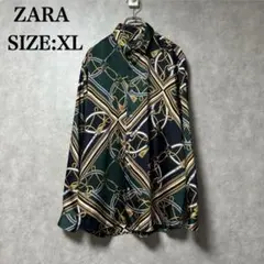 美品 ザラ ZARA 幾何学模様 総柄 長袖 シャツ XL トップス バロック柄