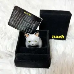 美品・レア✨nach 陶器製リング　猫　ロシアンブルー　ネコ　ナッシュ　指輪