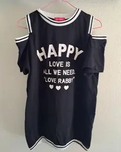 【訳あり】LOVE RABBY オフショルダー Tシャツ 黒 150