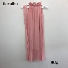美品⭐Jiucuihu シフォン ノースリーブドレス ピンク パーティードレス