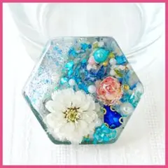 No.2538ハンドメイド　ヘアゴム　レジン　ドライフラワー　モッコウバラ