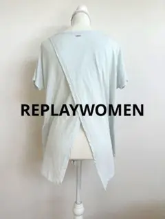 REPLAY WOMEN バッククロスドルマンTシャツ　ペールブルー