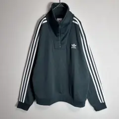 adidasジャージ　ファンネルネック　ハーフジップ　ダークグリーン 2XL