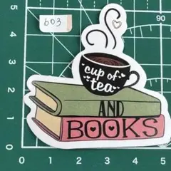 防水ステッカー cup of tea and books ティーカップと本