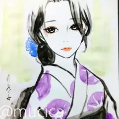 25824A 手描きイラスト　絵画　水彩画　美人画 和装　オリジナル