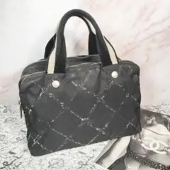 CHANEL シャネル 旧トラベルライン ミニボストン ブラック シール有