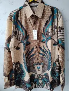 Batik バティック シャツ - グリーン＆ブラウン (XL-長袖)