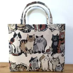 ハンドメイド　猫ボーダー　miniトートバッグ　バッグインバッグ