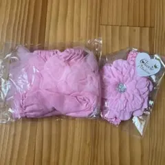 ベビー ブルマ　サテンリボン フリフリ オーバーパンツ　ヘアバンド　2点セット