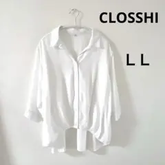 CLOSSHI 白シャツ 7分袖 前裾カシュクール LL 大きいサイズ