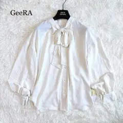 新品未使用GeeRA ジーラボウタイブラウス長袖 白 L 2wayブラウス