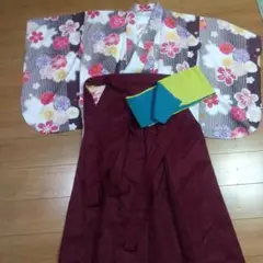 ジュニア袴卒業小学生 はかま 4点セット女の子160 振袖 卒服 着物 二尺袖