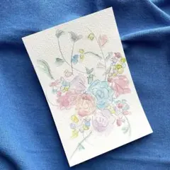 水彩画　原画　ポストカードサイズ 【ブーケ】
