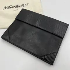 美品 イヴ・サンローラン クラッチバッグ セカンドバッグ ロゴ型押し レザー 黒