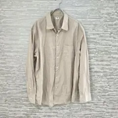 ユニクロ ✨XL 綿100％ ストライプ 長袖シャツ 上品　ナチュラル　ベージュ
